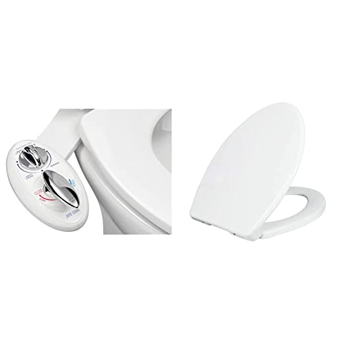 LUXE Bidet Neo 320 - Self Cleaning Dual Nozzle (white and white) 17 x 10 x 3 inches & Luxe TS1008R Round Comfort Fit Toilet Seat with Slow Close, Quick Release Hinges, and Non-Slip Bumpers (White)