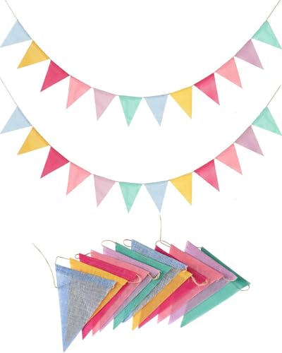 HUVZOR 2 piezas Guirnalda de banderines para habitación infantil, 4 m, banderines de tela, bandera de suspensión para dormitorio, decoración de habitación infantil, habitación o bebé(Colorido)