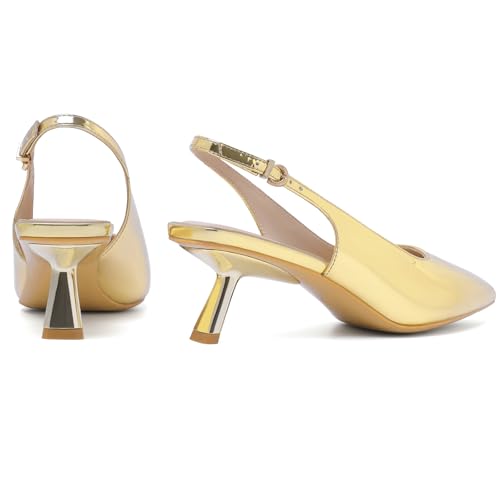 Image of Mostrin Kitten Heels for Women Pointed Toe Pumps Patent Leather Low Heel Slingback Heels with Buckle Dress Shoes for Dating Party Working
