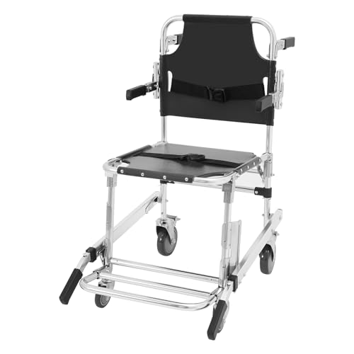 Silla de escalera plegable para personas mayores, capacidad de carga de 159 kg, silla de evacuación con cinturones de seguridad, elevador de escaleras sin instalación, silla de ruedas (negro)