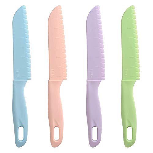 BaiJ Kunststoff Küchenmesser Set, 4 Pcs Nylon-Kochmesser für Kinder Kunststoffmesser Plastik Kindersichere Kochmesser Nylonmesser für Brot Obst...
