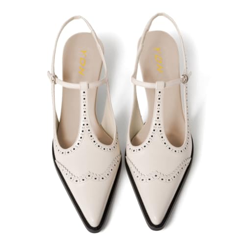 YDN Women Trendy Closed Pointy Toe Kitten Heel Slingback Pumps T-Strap Buckle Low Heels Shoes Cocktail Club Daily Size 4-16 US3