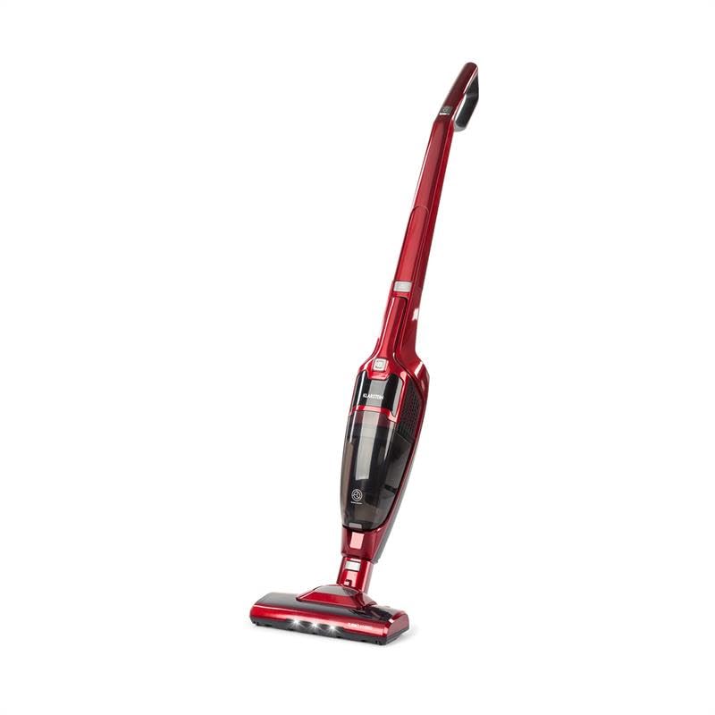 KLARSTEIN TurboHybrid Cordless Vacuum Cleaner, Cyclone Stick & Handheld Vacuum, up to 50 min Runtime, 25.2V Li-Ion, 2 Suction Levels, Bagless, LED, Motorized Floor Head, Metallic Red