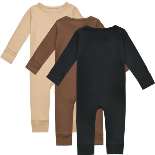 Aablexema Baby Cotton Fooltess Pajamas with Mitten, 3-pack Infant Romper Zip Up One Piece Jumpsuits Outfit2