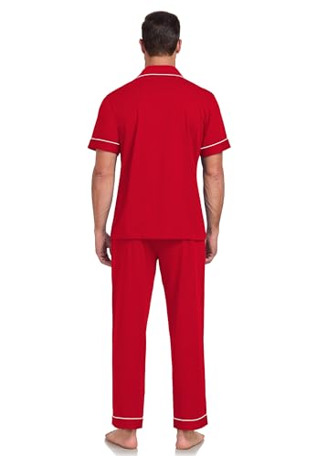 Image of COLORFULLEAF 100% Cotton Mens Pajamas Set Short Sleeve Loungewear with Long Pants Button Down Sleepwear Soft Comfy Pj for Men