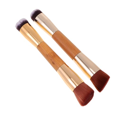 LRXIYODE 2 piezas Brocha de Maquillaje Doble Punta Profesional con Mango de Madera Cerdas Densas para Polvo y Colorete Multifuncional y Portátil para Facial y Viaje