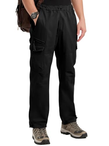 Aimato Herren Cargohose aus 100% Baumwolle Atmungsaktive Outdoorhose Freizeithose mit Elastischem Bund für Bewegungsfreiheit Arbeitshose mit 7 Multifunktionstaschen für Trekking/Freizeit/Wandern