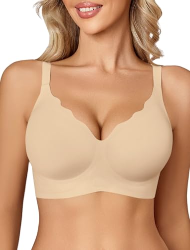 Avidlove Bras for Women No Underwire Seamless Bralettes Wireless Push Up Scalloped Full Coverage Comfortable Everyday Bra