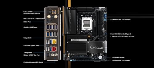 Image of ASRock X870 Taichi Creator ATX Motherboard, AMD AM5 Ryzen 9000-7000, DDR5 8000+ (OC), Dual PCIe 5.0, USB4, 10G+5G LAN, Wi-Fi 7, 18+2+1 Phase 80A SPS