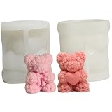 Rwigeboo 2pcs Silikonformen, 3D-Rosenbärenkerzenformen, Flexible Easy Freisetzungsbärenharz-Formen-Epoxidharz für DIY-Seife, Kerze, Guss, Ton, Kunsthandwerk Silikon