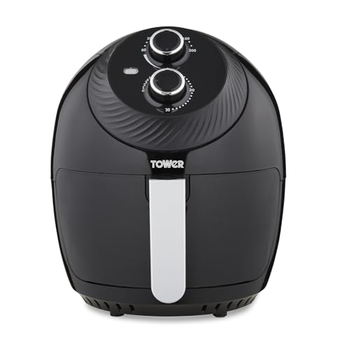 Tower T17082 Vortx Manual Air Fryer with Rapid Air Circulation, 30-Minute Timer, 4L, 1400 W, Black