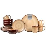 Sango 16-Piece Stoneware Dinnerware Set for 4, Reactive Glaze on Earthy Brown Plates and Bowls Sets, Ceramic Dish Set, Glossy Dishes & Coffee Mugs for Daily Dining, Microwave & Dishwasher Safe, Nova