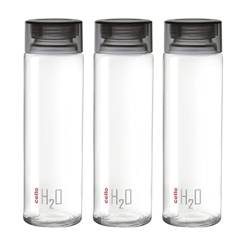 CELLO H2O Glass Fridge Water Bottle with Plastic Cap | Leak proof & break-proof | Wide...
