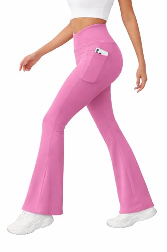 Image of Imperative Women's Crossover High Waist Flared Yoga Pants with Phone Pocket, Comfort-Fit, Track Pants, Gym Tights
