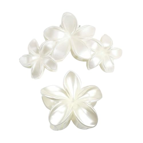 Set de 2 pinzas para cabello con flores plumeria blanco perla miniatura 1