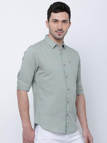 Image of Highlander Men's Blue Solid Slim Fit Casual Shirt | Sleek & Versatile | A Timeless Wardrobe Essential