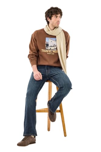Image of SNITCH Men's Sweatshirt | Travel Graphic Print Crew Neck Full Sleeve Pullover | Premium Cotton Blend Oversized Fit Winter & Casual Wear for Men