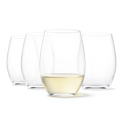 Amazon Basics Stemless White Wine Glasses, 4-Piece Set,...