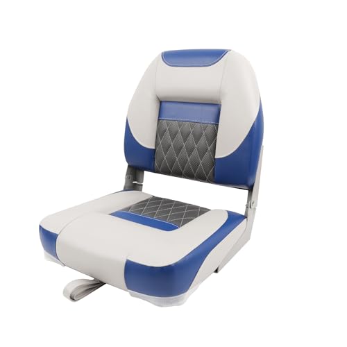 Deckpro Deluxe Low Back Boat Seat, Fold-Down Fishing Boat Seat Gray/Charcoal/Blue
