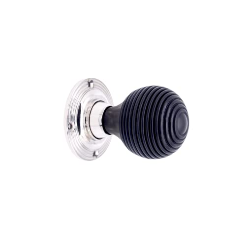 Infinity Decor Pair of Traditional Style Ebony Wood Beehive Rim Door Knobs Set 55mm Polished Nickel Rose Wooden Handles