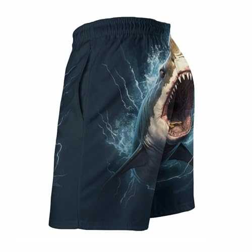 Men's Shark Print Swim Trunks Mesh Lining Bathing Suit Quick Dry Board Shorts4