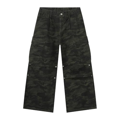 Men's Jeans Autunm American Big Pocket High-Street Pleated Cotton Loose Commute Weekend Long Pants