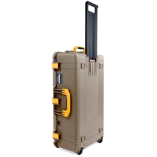 Pelican Air 1615 Case by ColorCase - Dark Desert Dirt - Large Size Waterproof Case (Case Only) - Yellow Handles & Latches
