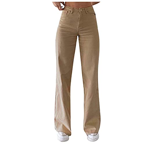AMIMOJY Bell Bottom Jeans for Women High Waisted Stretch Flare Pants 5 Button Skinny Boot Cut Jean Khaki