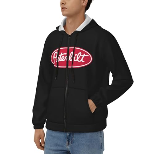 Peterbilt Logo Hoodies Full-Zip Sweater Pullover Casual Hooded Sweatshirts With Pockets For Mens