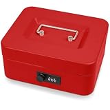 Sgorlds Small Cash Box with Combination Lock and Removable Cash Tray, Metal Money Box for Cash Safe, Durable Double Layer Code Petty Money Organizer for Security, 7.87'x 6.30'x 3.54', Red Medium