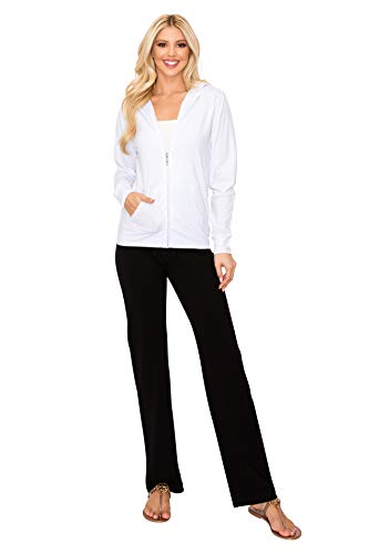 Ettellut Lightweight Comfy Cotton Casual Active Full Zip-Up Plain Hoodie Jacket For Women White L #TOP1