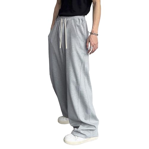 Men's Drawstring Elastic Waist Baggy Sweatpants Y2K Loose Wide Leg Long Pants with Pocket 2025 Trendy Clothes