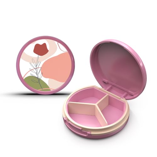 Image of Serfeymi Small Pill Case for Purse, Unique Artistic Patterns Travel Pill Box with 3 Compartments, Portable Mini Pill Organizer for Pocket, Decorative Pill Container for Purse - Pink(Rose)