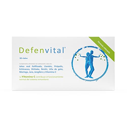 Defenvital® 200 ml de Margan Biotech. Sistema inmune. JALEA REAL LIOFILIZADA | LLANTÉN | PRÓPOLIS | ECHINACEA | SHIITAKE | REISHI | UÑA DE GATO | MORINGA | JARA | JENGIBRE | VITAMINA C. 20 viales