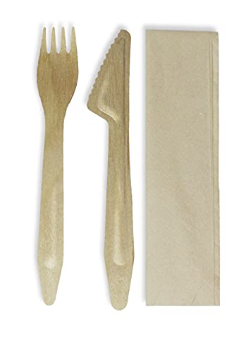 BayWorld Juego de 20 cubiertos de madera de alta calidad con tenedor y servilleta desechables
