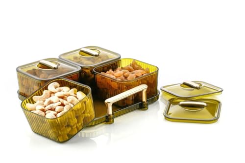 Image of Dry Fruit Serving Set with Tray and Lids, Airtight Container Box, Acrylic Food Grade Candy /Snack Storage for Home /Gifting (4 Pic Set)