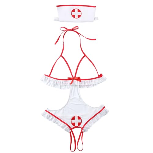 RNHGBB Sexy Nurse Costume Lingerie for Women 2 Pcs Nurse Lingerie Set With Headband Sexy Halloween Costume Woman 2026 Small White