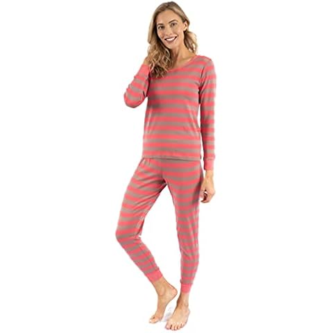 Leveret Womens Fitted Striped 2 Piece Pajama Set 100% Cotton (X-Large, Rose & Antler) Cover