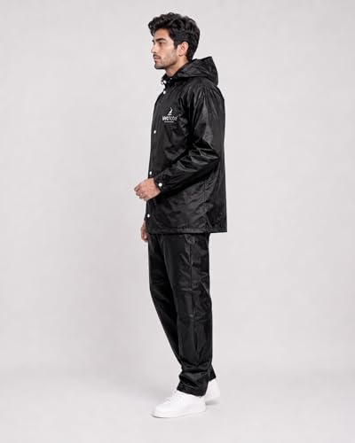 Image of TAGDO Rain Coat for Men Waterproof for Bike Rider with Zipper and Button and Adjustable Hood along with inner pockets | Rain Suit for Men & Women | Jacket & Pants with Carry Bag (2073)