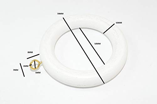 30 x Wooden White Curtain Drape Pole Rod Rings with Screw Eye ID 45mm