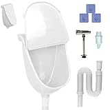 Kunststoff Urinal mit Deckel, Wandpissbecken Ohne Bohren für Herren mit Spritzschutzdeckel,Ablaufschlauch,Spülventil und Spüldüse für Zuhause,Studentenwohnheime,Wohnmobile und den Garten