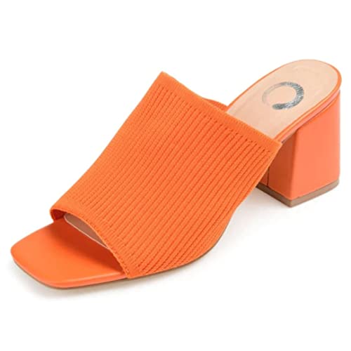 Journee Square Open Toe Chunky Block Heel Knit Slip-On Pump for Women - Lorenna Heeled Fashion Mule Orange, 8 Wide