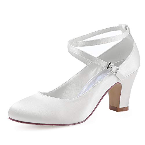 Elegantpark HC1808 Donna Punta Chiusa Cinturino Incrociato alla Caviglia Tall Heel Alto Pompe Fibbia Satin Scarpe da Sposa Avorio EU 38