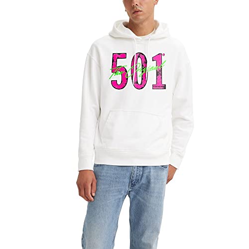 Levi's Men's Relaxed Graphic Hoodie, (New) 501 Original Hoodie White Graphic, Small