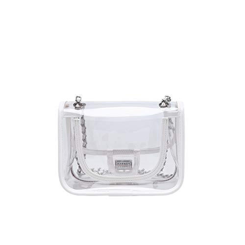 Image of Womens PVC Clear Purse Handbag with Chain Stadium Approved Clear Bag See Through Bag for Working and Concert