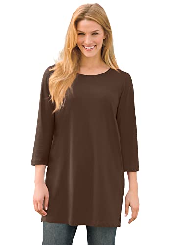Woman Within Plus Size Perfect Three-Quarter-Sleeve Scoopneck Tunic