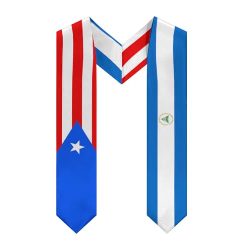 Puerto Rico Nicaragua Nicaraguan Flag Graduation Stole Sash Shawl for Men Women Thickened V-Neck Scarf for International Students Teachers Study Aboard Graduate Gift 72 inches Unisex