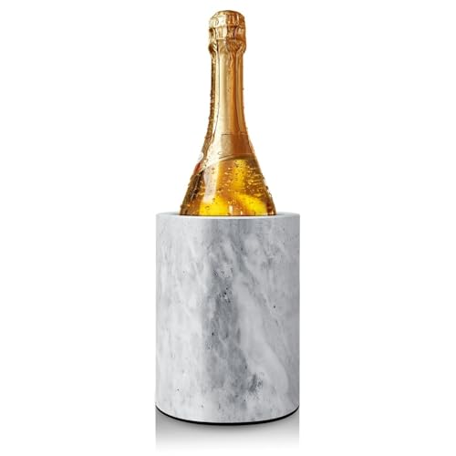 Flexzion Marble Wine Chillers for Bottles - Champagne Cooler & Multi-Purpose Marble Utensil Holder for Kitchen - Adaptable Stone Wine Bottle Chiller Bucket for Party, Bar, Home Decor, White