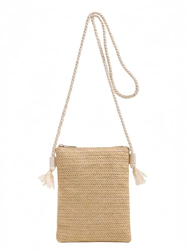 chelity Women's Four Seasons Straw Woven Shoulder Bag Tote Handbag Girl Summer Beach Purse (Light brown)