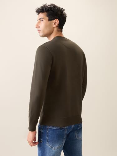 Image of Park Avenue Men Full Sleeve Slim Fit Solid Pattern Cotton Polyester Blend Regular Neck Regular Neck Casual Sweatshirt
